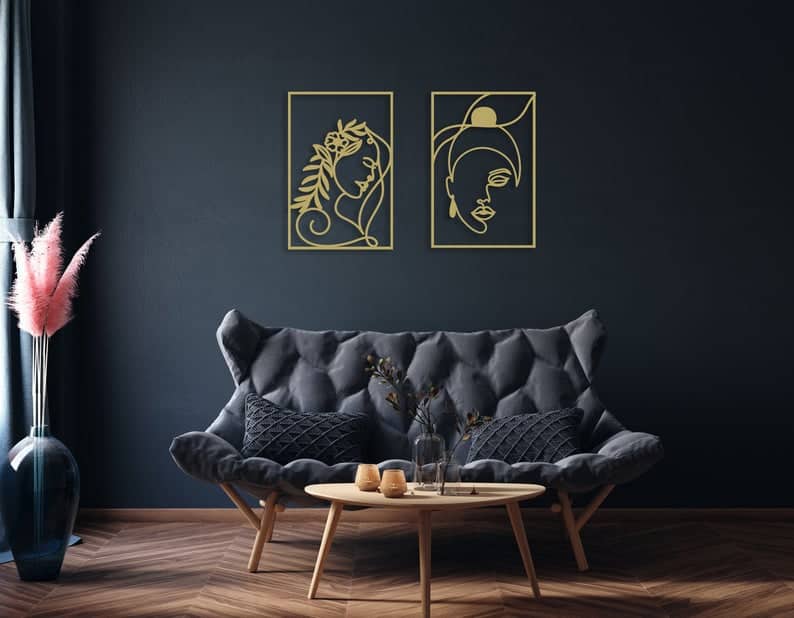 Gold Female Body Metal Wall Art Set Nude Woman Line Art Dezin