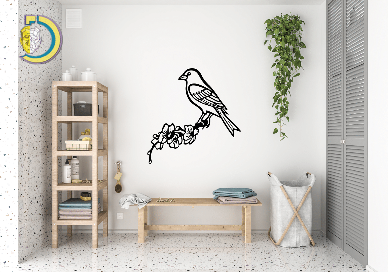 Bird with Flower Wall Decor CDR DXF Free Vector - Dezin