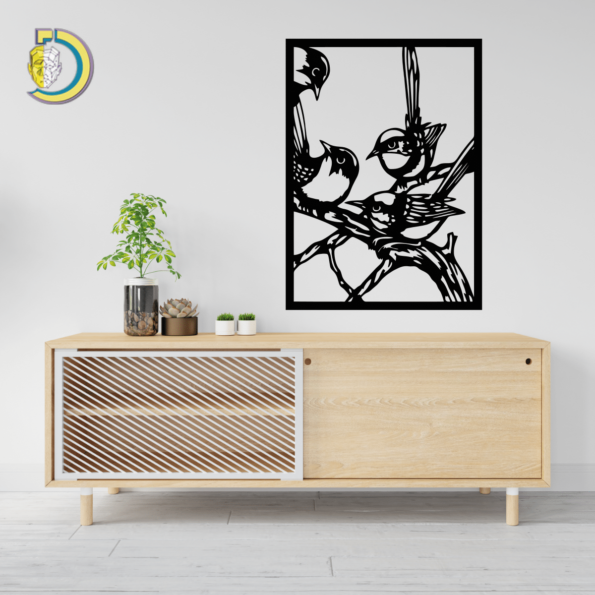 Birds on a Branch Wall Decor CDR DXF Free Vector - Dezin Birds on a Branch Wall Decor CDR DXF Free Vector