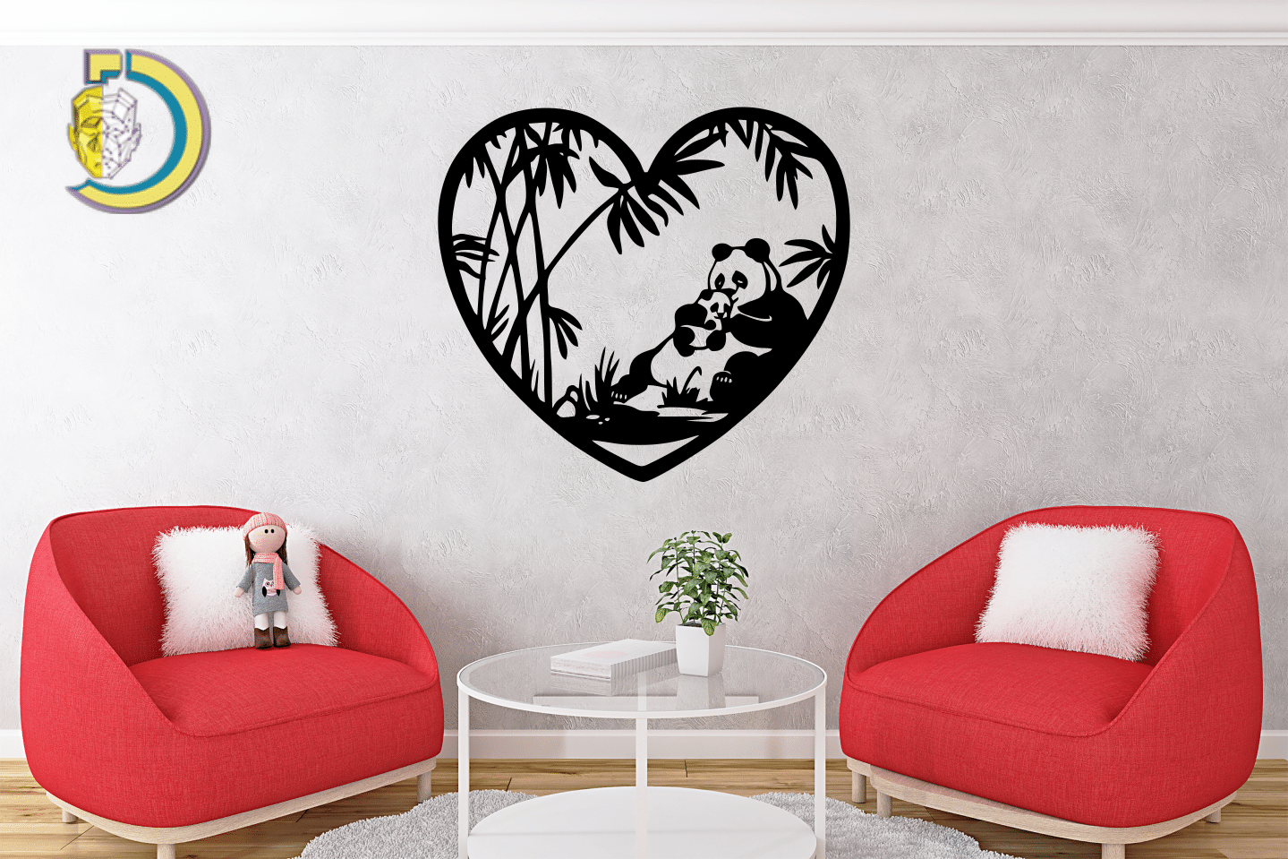Panda in Heart Wall Decor CDR DXF Free Vector - Dezin Panda in Heart Wall Decor CDR DXF Free Vector