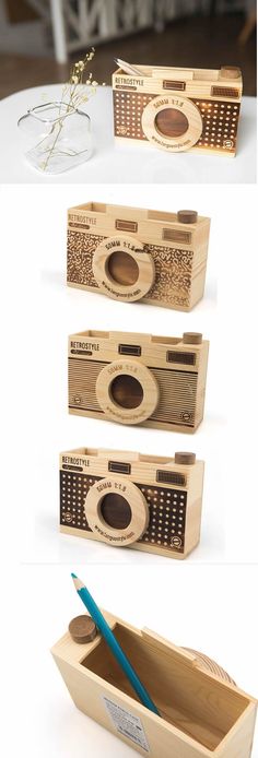 CAMERA PEN STAND CNC LASER CUTTING CDR DXF FILE FREE - Dezin