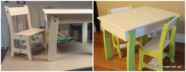 A set of children's table and two chairs from a sheet of plywood - Dezin