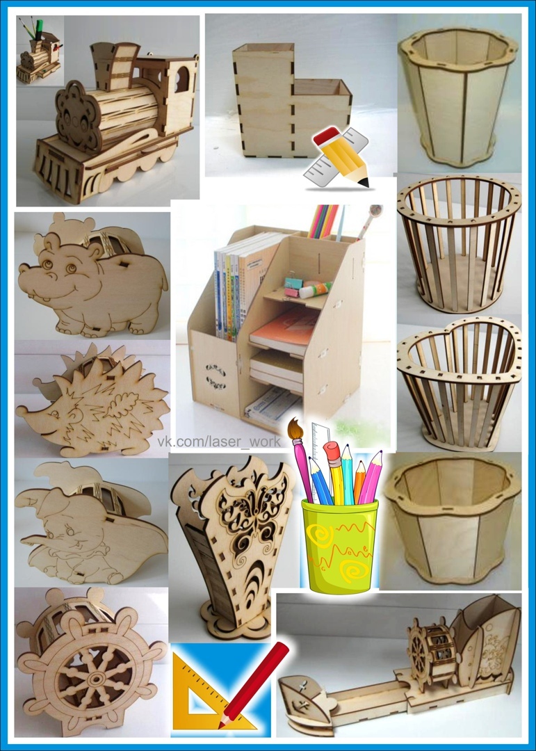 A small selection of organizers, pencil cases made of wood - Dezin