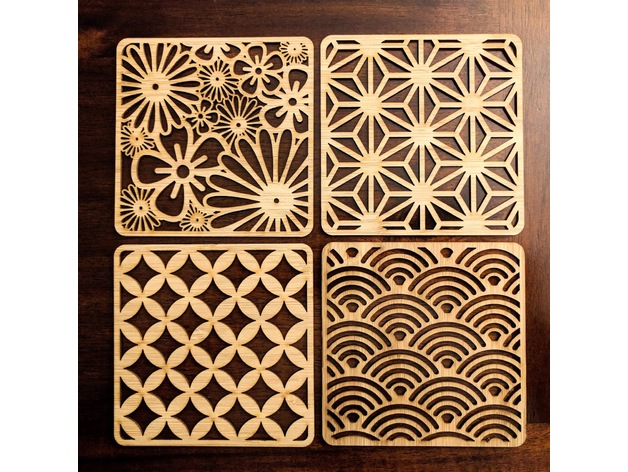 Japanese Pattern Laser Coasters - Dezin