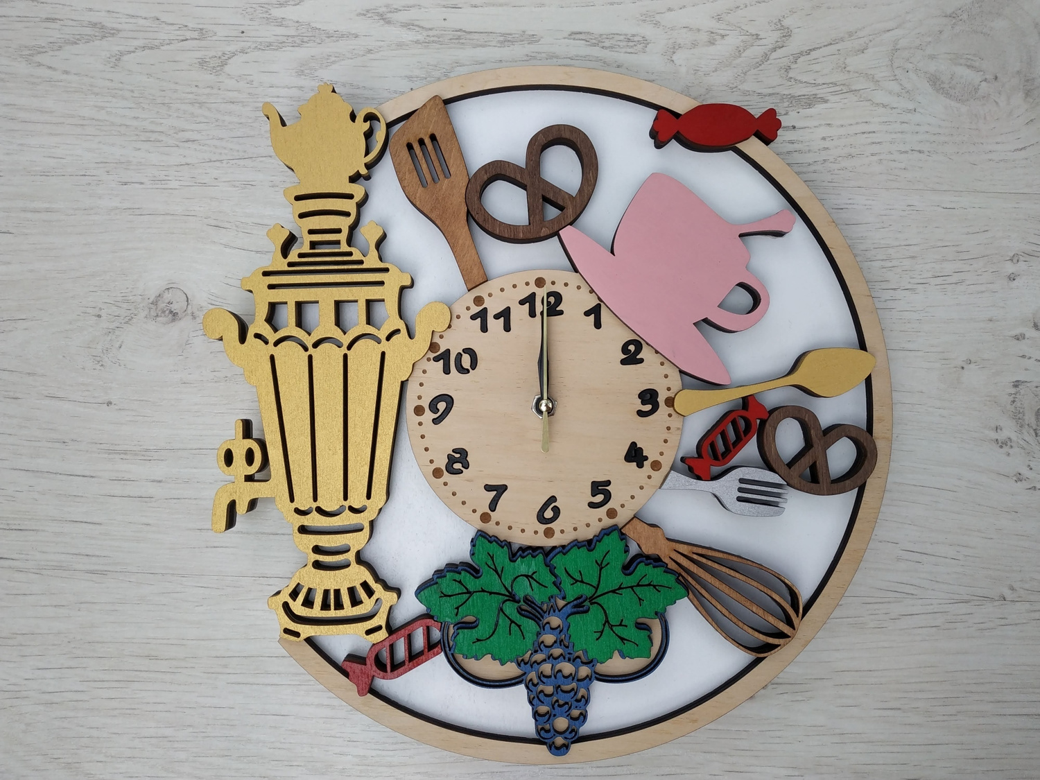 Laser Cut Samovar Wooden Wall Clock CDR File - Dezin