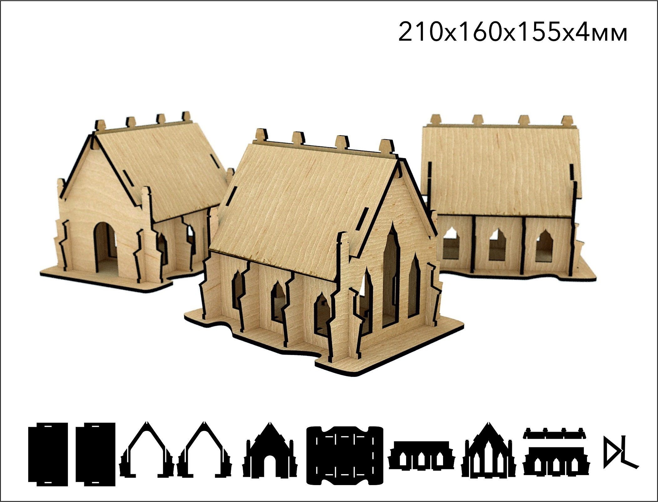 Laser Cut Wooden Cathedral 3D Model 4mm CDR File - Dezin
