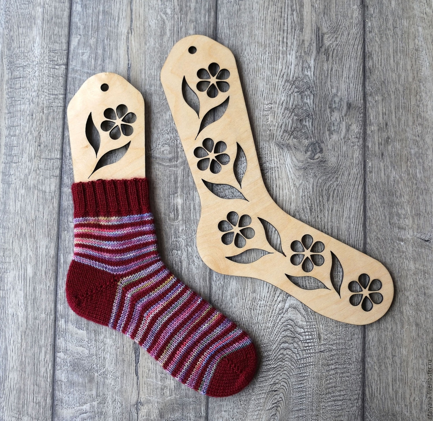 Laser Cut Wooden Sock Blockers With Flowers CDR File - Dezin