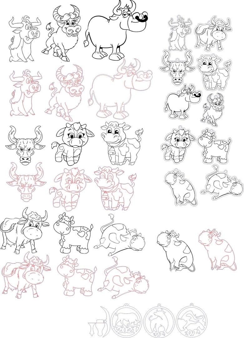 Layout of A selection of bulls for creativity, for engraving or cutting - Dezin