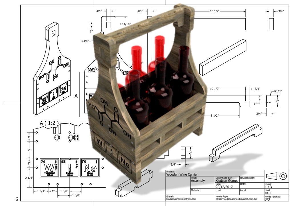 Wooden wine container Drawing - Dezin