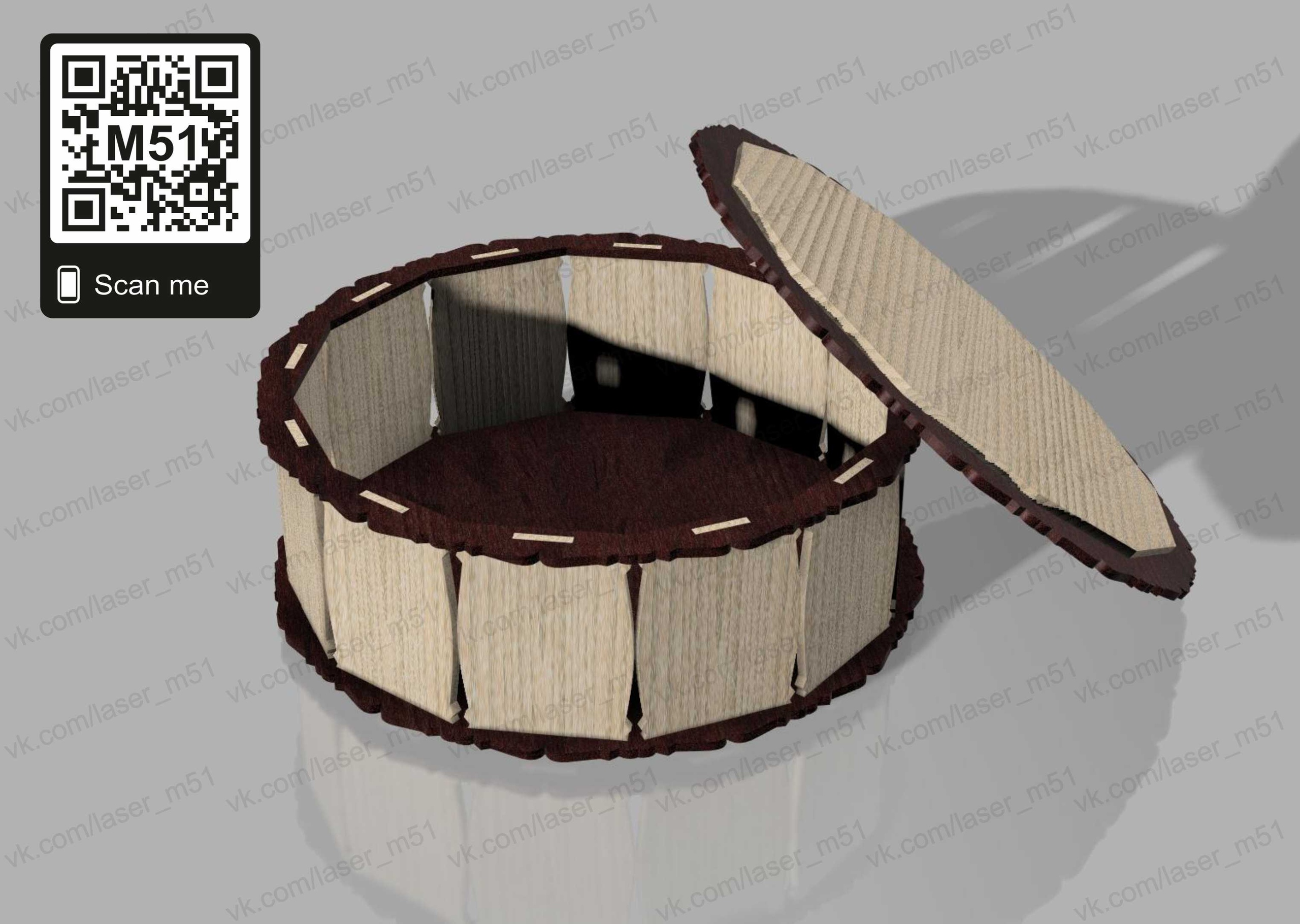 Round multifaceted box, 3mm plywood - Dezin