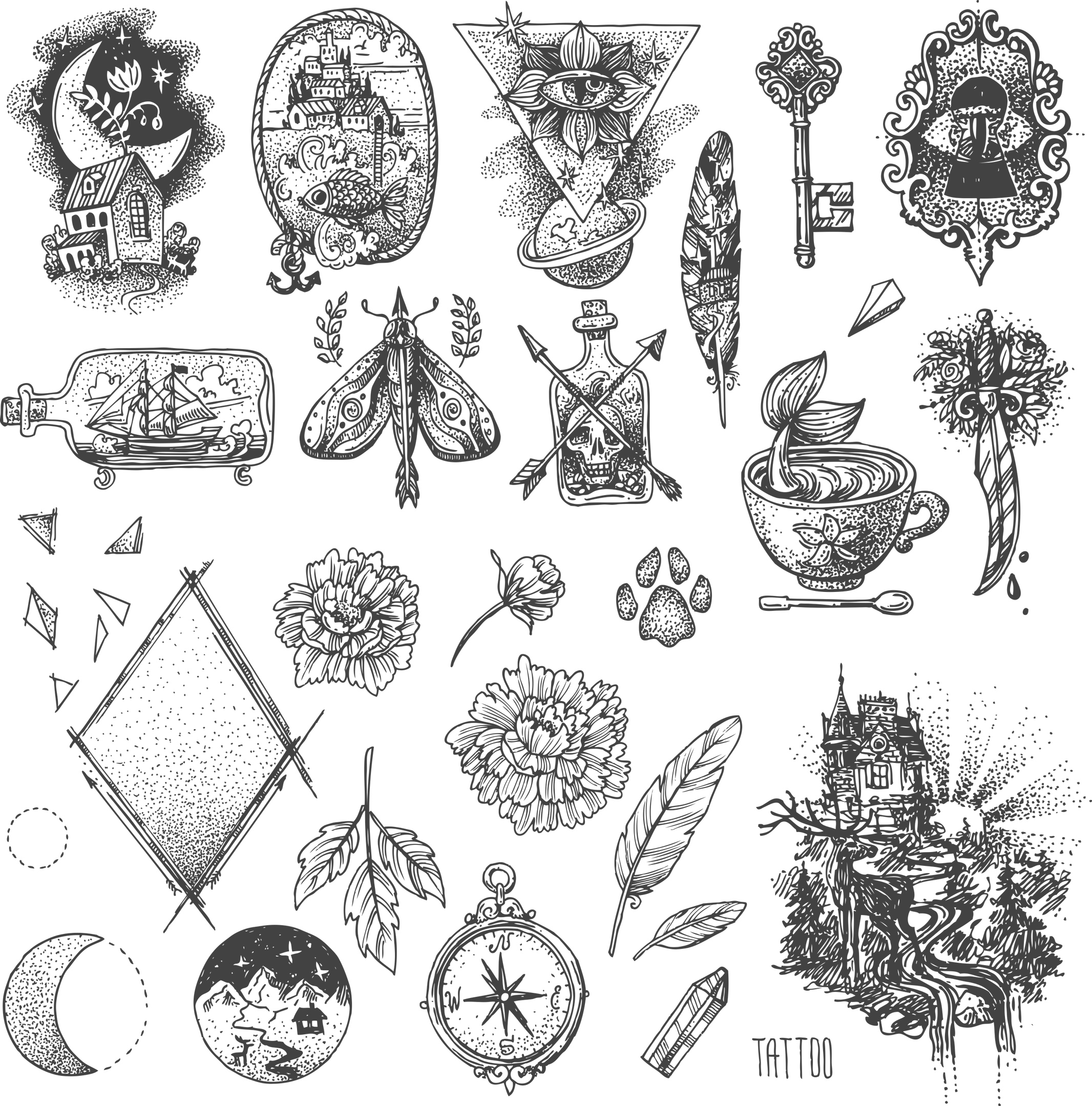 Tattoo Elements Set EPS SVG CDR - Dezin