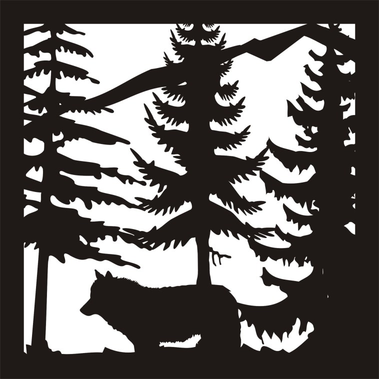 24 x24 New Wolf Trees Mountain Plasma Art Free DXF File - Dezin