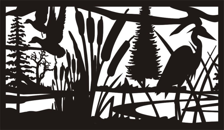 28 X 48 Deuck Cattails Heron Plasma Art Free DXF File - Dezin
