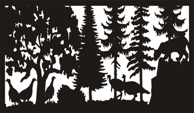 28 X 48 Mountain Lion And Turkeys Plasma Art Free DXF File - Dezin