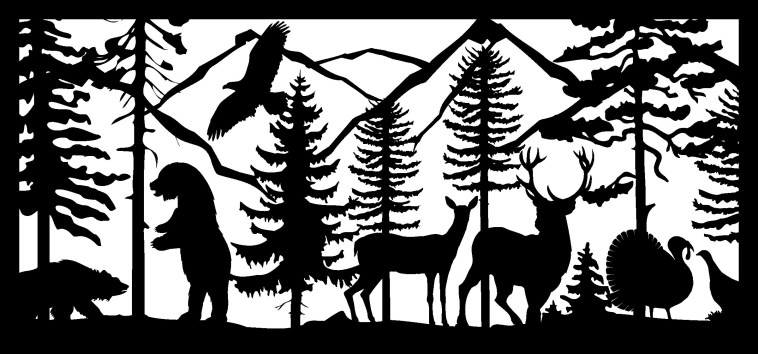 28 X 60 Two Bears Eagle Two Deer Turkeys Plasma Art Free DXF File - Dezin
