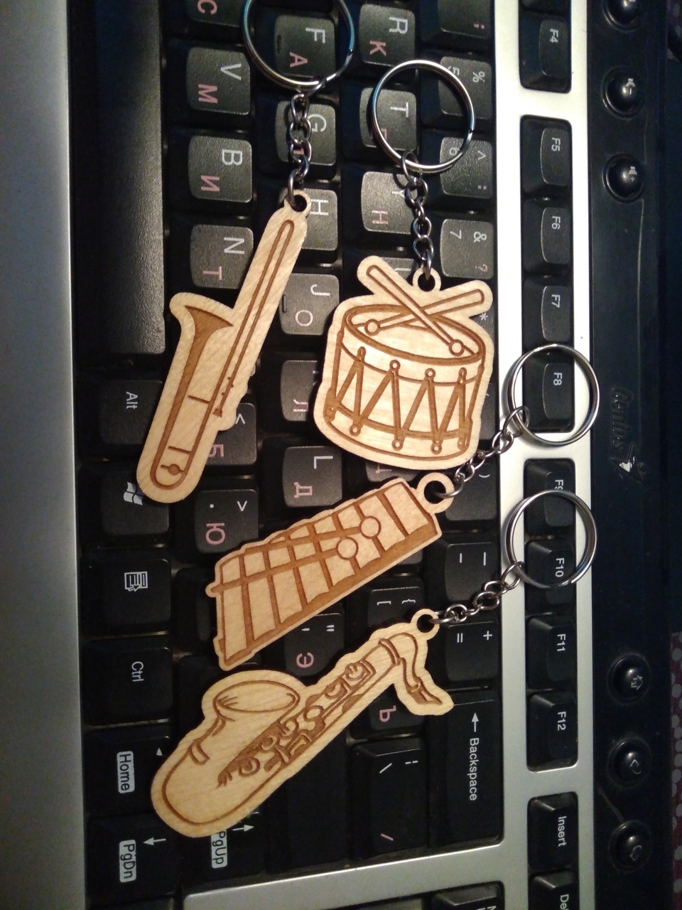 Laser Cut Engraved Musical Instrument Keychains Free Cdr Vectors Art 