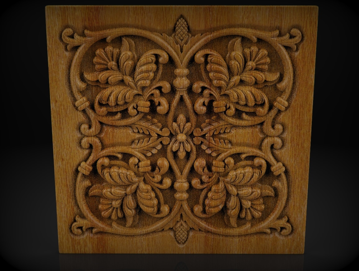 Floral Frame Decorative Wood Overlays, Relief Woodworking, CNC Wood Carving Design, 3D STL for CNC Router - Dezin