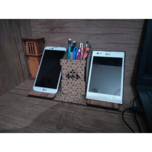 Laser Cut Cell Phone Stand Pencil Holder Organizer Free CDR Vectors Art