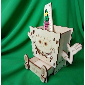 Laser Cut Spongebob Desk Organizer Pencil Holder Free CDR Vectors Art