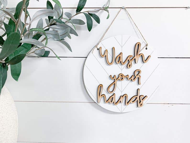 Laser Cut Wash Your Hands Sign for Home Decor SVG File - Dezin