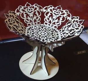 Laser Cut Wooden Fruit Bowl Candy Basket With Stand Free CDR Vectors Art