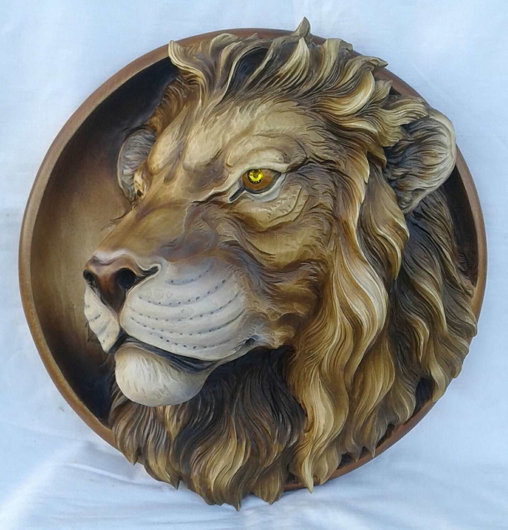 Lion Souvenir Wooden, Wood Carving, Wooden Pattern, 3D STL for CNC Router, Decorative Overlays, Decorative Relief Woodworking, CNC Wood Carving Design - Dezin