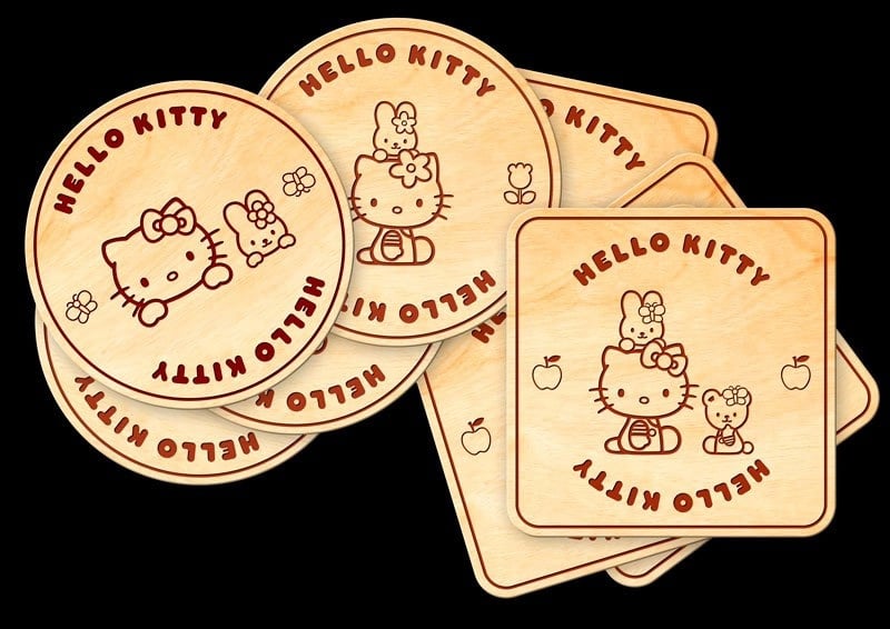 coasters for glasses based on the cartoon Hello Kitty for laser cutting - Dezin