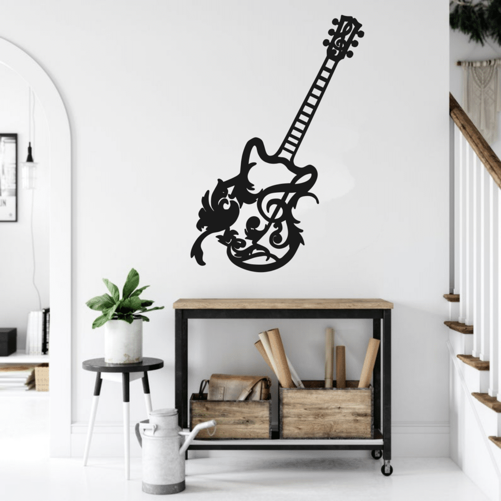 Laser Cut Guitar On Stand Decoration Flower Basket 3mm Plywood Free ...