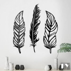 3 Feathers Metal Wall Art, Feathers Metal Wall Decor