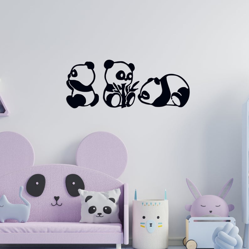Baby Pandas Metal Wall Art, 3 Pieces Panda Free Vector - Dezin