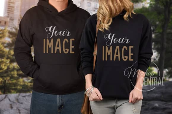 Download Couple Matching Black Hoodie Free Mockup - Dezin.info