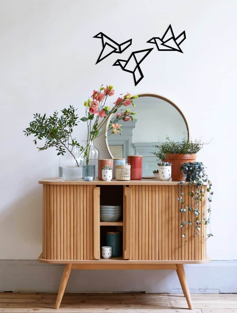 Geometric Wall Art Birds Metal Geometric Set of 3 Birds - Dezin