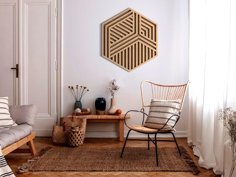 Hexagone Wood Wall Art Geometric Wooden Wall art - Dezin