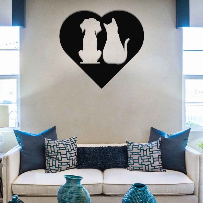Metal Wall Art - Dog, Cat and Love Interior Decoration - Dezin
