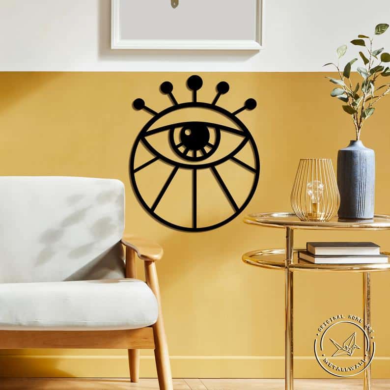 Metal Wall Art Eye Wall Hanging Home Decor Metal Sign - Dezin