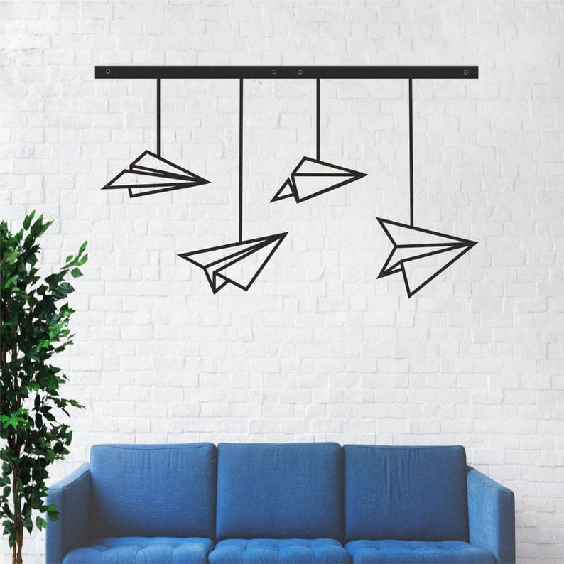 Metal Wall Decor, Metal Paper Plane Wall Art, Home Office Decor - Dezin