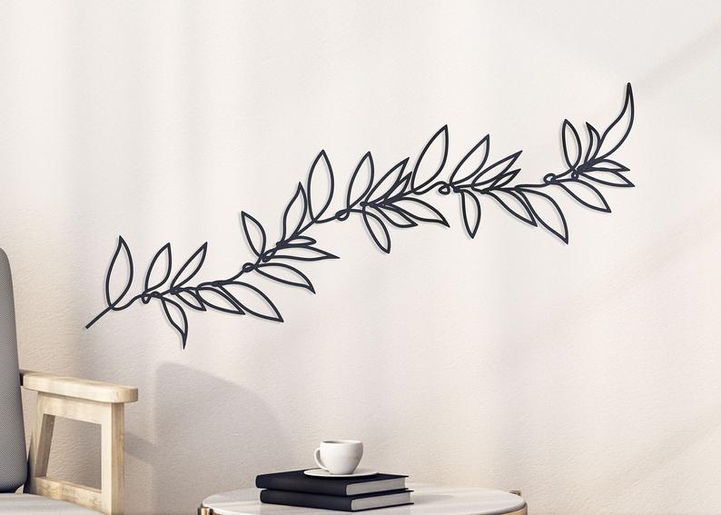 Metal olive leaf wall art, Flower leaf metal wall decor - Dezin
