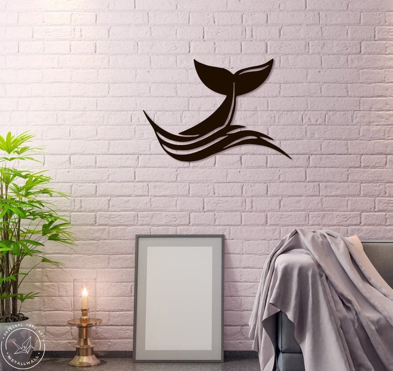Metal wall art Whale Tail Sea Waves Large Wall Hanging Decor - Dezin