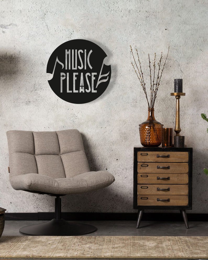 Music Please Wood Wall Art, Geometric Musical Notes - Dezin