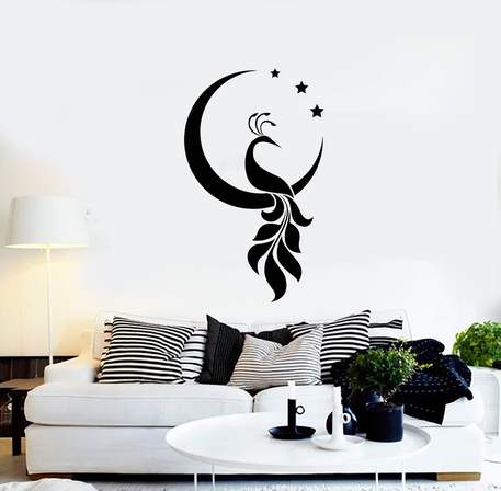 Peacock Bird Crescent Stars Decor Room Home Interior Stickers - Dezin