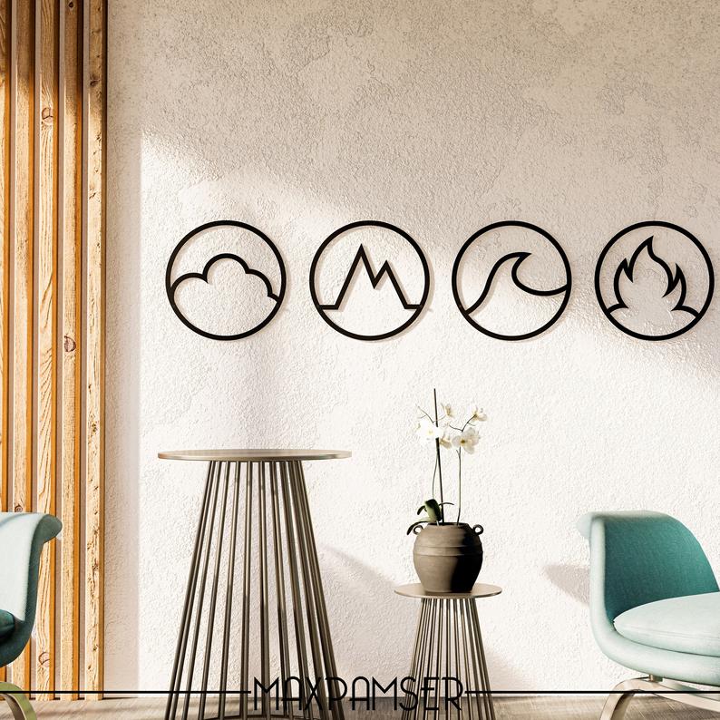 Prana Themed Four Elements Metal Wall Art, Metal Wall Decor - Dezin