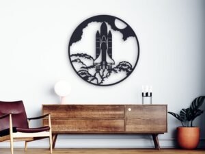 Rocket Metal Wall Art, Moon Metal Wall Decor, Space Home Decor