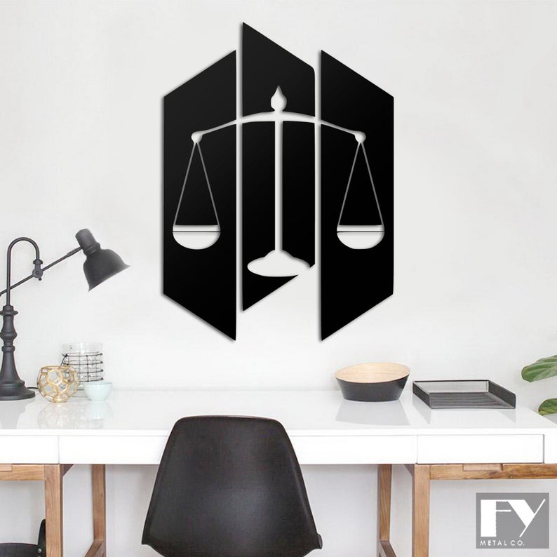 SCALES of JUSTICE Metal Wall Decor Set, Themis Metal Wall Art - Dezin