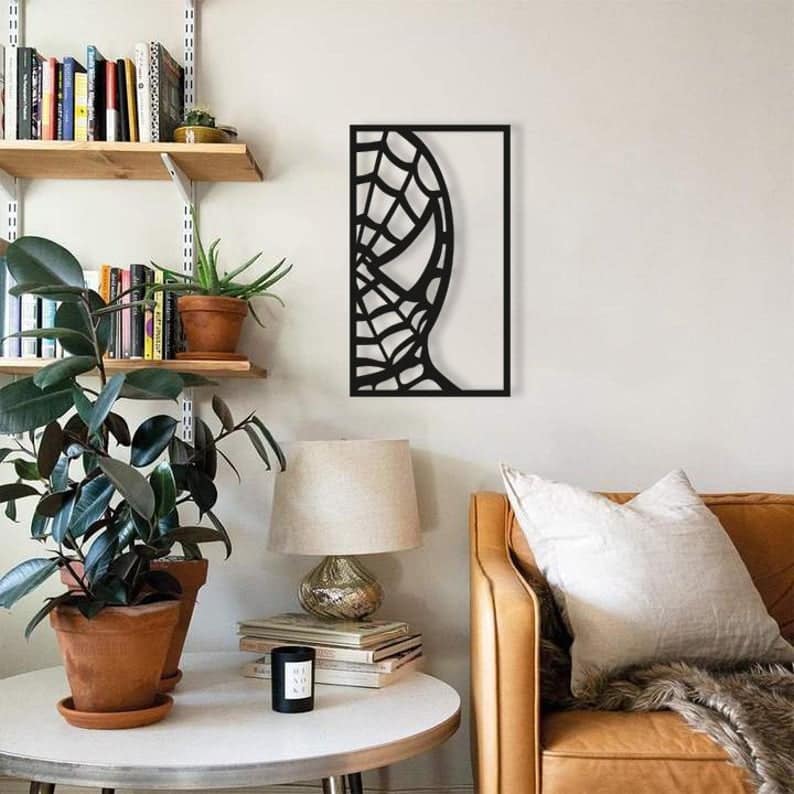 Spiderman Face Wood Wall Art, Geometric Spiderman Portrait - Dezin