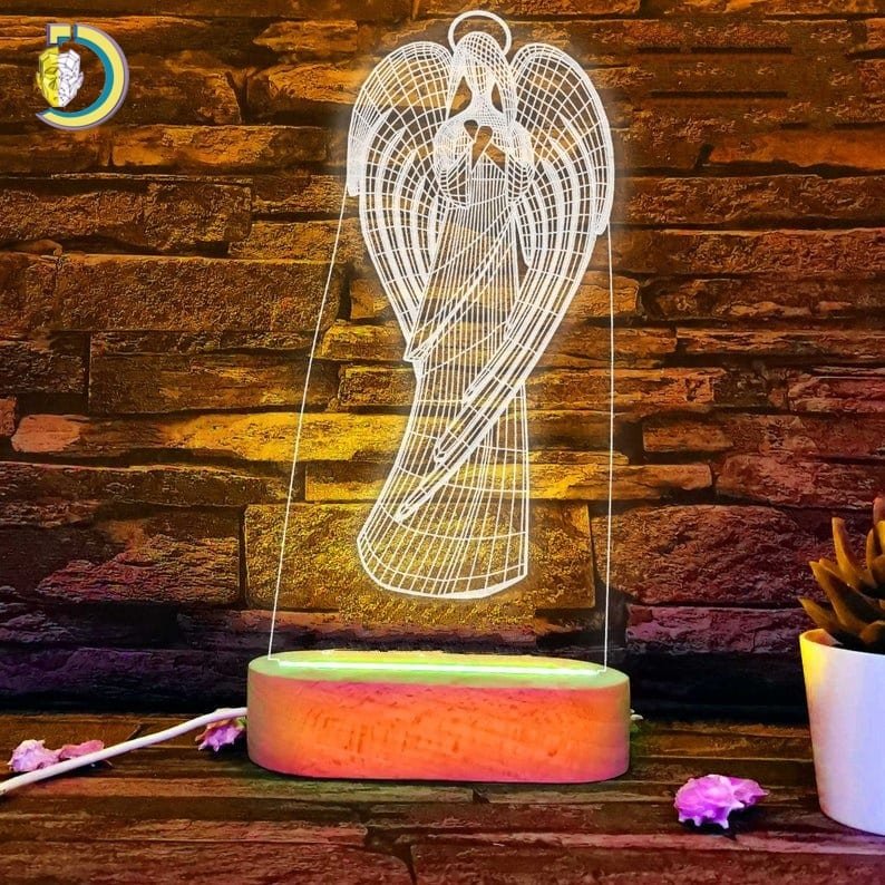 Angel 3D Illusion Lamp Acrylic LED CDR Free Vector