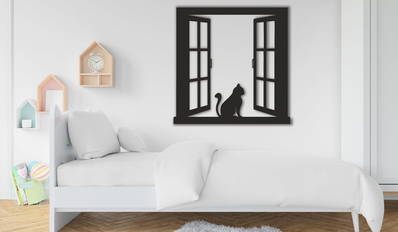 Decor Cat, Metal Wall Decor, Cat Wall Art, Window Decor - Dezin