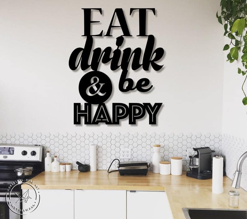 Eat Drink & Be Happy Metal Wall Art Kitchen Decor Metal Letters - Dezin