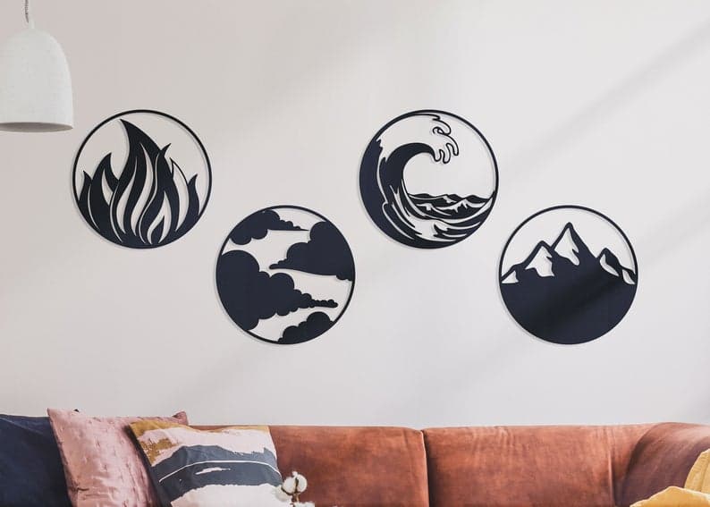 Four Element Metal Wall Art, Fire Water Air Earth Metal Wall Art - Dezin
