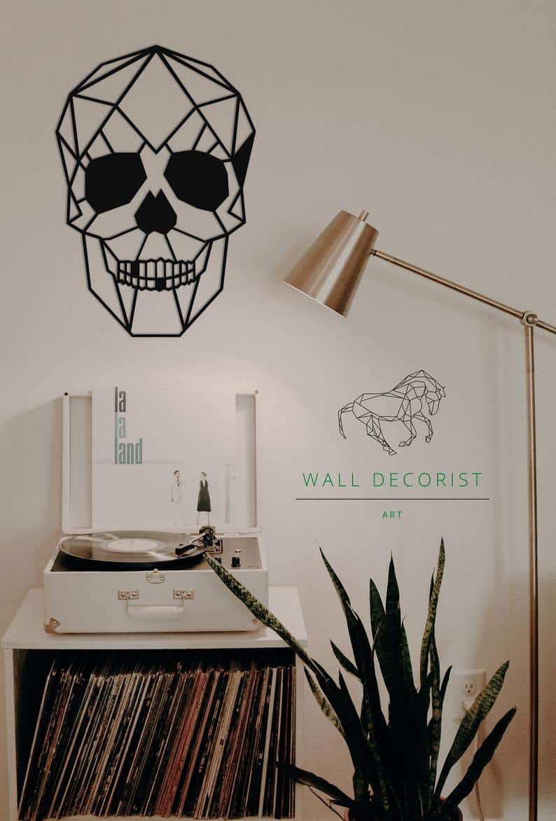 Geometric Skull Wall Art, Wood Decorative Interior - Dezin