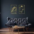 Gold Female Body Metal Wall Art Set, Nude Woman Line Art